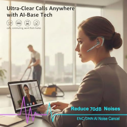 Bluetooth Headset Wireless Headphones Over Earbud Hook with Long Mic