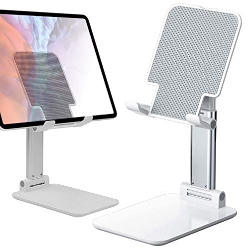 Cellet Adjustable Phone Holder & Tablet Stand, Desktop Table Dock Mount - Foldable Stand Compatible for iPhones, iPad Pro Air Mini Android Smartphones and Tablets (White) - color: White