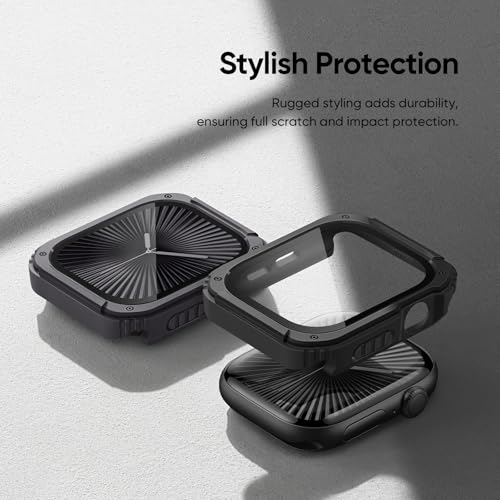 Recoppa 2 Pack Rugged Case with Screen Protector for Apple Watch Series 11 10 46mm，Tactical Military Grade Durable Shockproof Bumper Protective Cover for Men iWatch 46mm - color: Black/Gray