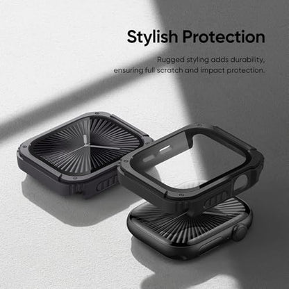 Recoppa 2 Pack Rugged Case with Screen Protector for Apple Watch Series 11 10 46mm，Tactical Military Grade Durable Shockproof Bumper Protective Cover for Men iWatch 46mm - color: Black/Gray