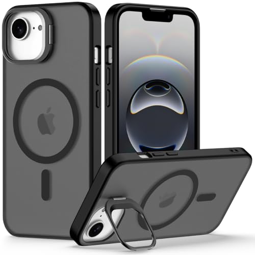 Nvollnoe for iPhone 17e Case,iPhone 16e Case Compatible with MagSafe Military Grade Shockproof Heavy Duty Protective Adjustable Kickstand Matte Semi Clear Phone Cover for iPhone 16e/17e(Black) - color: Black, size: For Iphone 16e-6.1"(1 Len)