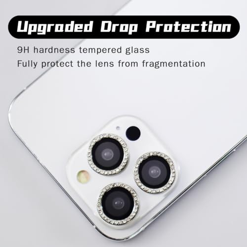 BONVAN for iPhone 15 Pro/Pro Max/14 Pro/ProMax Camera Lens Protector - Bling Glitter Diamond Metal Crystal Tempered Glass Screen Accessories Rhinestones Lens Cover (Silver) - color: Silver