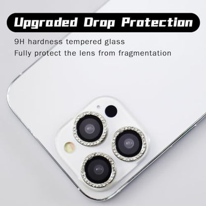 BONVAN for iPhone 15 Pro/Pro Max/14 Pro/ProMax Camera Lens Protector - Bling Glitter Diamond Metal Crystal Tempered Glass Screen Accessories Rhinestones Lens Cover (Silver) - color: Silver