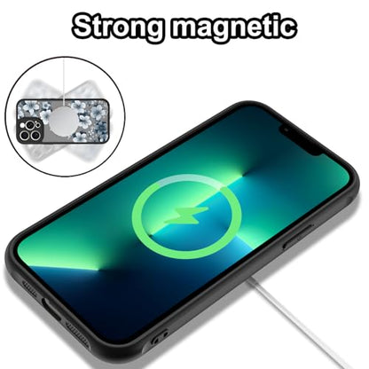 Magnetic for iPhone 13 Pro Case,White Flower | [Compatible with MagSafe] Cute Fashion Translucent Matte Hard Back Shockproof Anti-Scratch Phone Case,Ink Flower - color: Ink Flower, size: iPhone 13 Pro