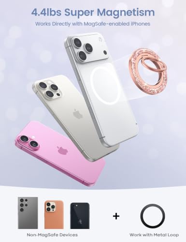 Lamicall Glitter Magnetic Phone Ring for MagSafe, Super Magnet Grip Holder - color: Rose Gold