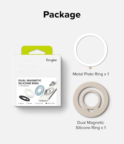 Ringke Dual Magnetic Silicone Ring [Compatible with MagSafe] Phone Grip, Dual-Sided Powerful Magnet, Lightweight (0.04 lb) & Super Slim (0.13 in) Soft Holder for iPhone, Galaxy, Pixel - Warm Gray - color: Warm Gray