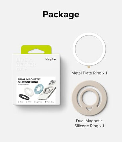 Ringke Dual Magnetic Silicone Ring [Compatible with MagSafe] Phone Grip, Dual-Sided Powerful Magnet, Lightweight (0.04 lb) & Super Slim (0.13 in) Soft Holder for iPhone, Galaxy, Pixel - Warm Gray - color: Warm Gray