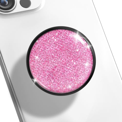 Adhesive Phone Grip,Soft Silicone Cell Phone Stand Collapsible Holder for iPhone and Smartphone - Glitter Pink
