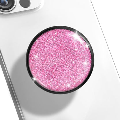 Adhesive Phone Grip,Soft Silicone Cell Phone Stand Collapsible Holder for iPhone and Smartphone - Glitter Pink