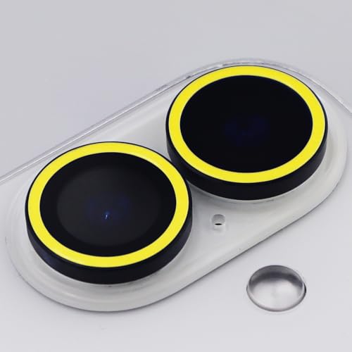 Luminous Camera Lens Protector for iPhone 16/16 Plus Individual Metal Ring Tempered Glass Glow in The Dark Lens Cover (2PCS) (Yellow, for iPhone 16/16 Plus) - color: Yellow