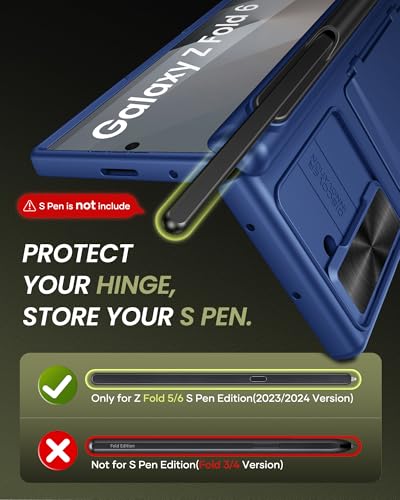 for Samsung Galaxy Z Fold 6 Case, Card Holder & S Pen Holder, Blue - color: Blue-P