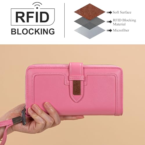 X Wrangler Women's Wallets Bifold Wristlet Wallets for Women Large Capacity Credit Card Wallet with ID Window - color: Hot Pink