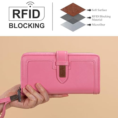 X Wrangler Women's Wallets Bifold Wristlet Wallets for Women Large Capacity Credit Card Wallet with ID Window - color: Hot Pink