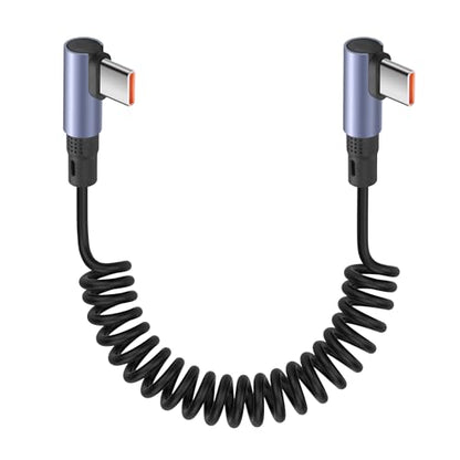 YACSEJAO 90 Degree Coiled USB C to USB C Cable 65W 1M/3.2FT, Side Angle - style: Side Angle