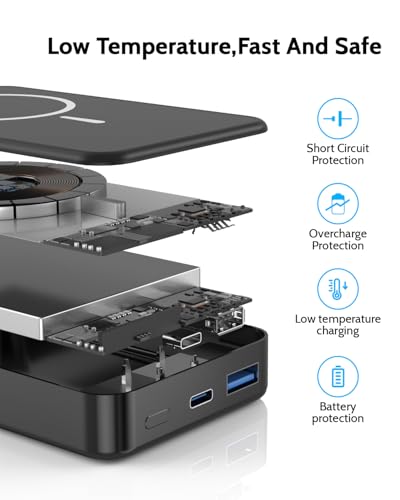 Magnetic Portable Charger for Magsafe Power Bank, 26800mAh 20W PD Large Capacity Aluminum Alloy USB-C in&Out Wireless Fast Charging Battery Pack for iPhone 17Pro Max/16/15/14/13/12 Series, Black - color: Black
