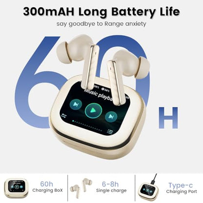 Wireless Earbuds with Touch Screen, Bluetooth 5.4 Headphones, ANC Noise Cancelling, 60H HiFi Stereo Bluetooth Ear Buds with 5 EQ Modes, IPX7 Earphones for Sports/Workout/Gym