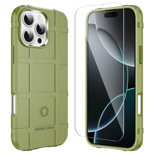 Rugged Shield 8ft Drop Proof TPU Thick Armor Tactical Protective Case Compatible with iPhone 16 Pro Max (6.9 inches) - Army Green - color: Army Green, size: iPhone 16 Pro Max