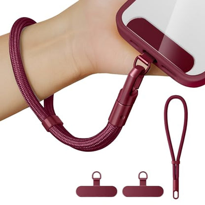 Anti Theft Phone Wrist Strap With 2 Metal Tether Tabs，Adjustable Wristlet & Hand Cell Phone Lanyard for Women and Men - color: Burgundy