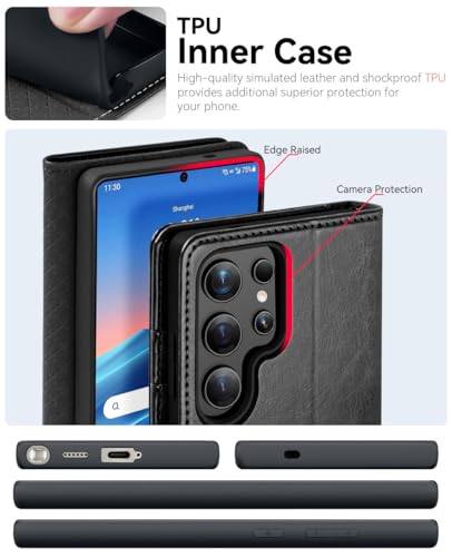 OCASE Compatible with Galaxy S25 Ultra Wallet Case, PU Leather Flip Folio Case with Card Holders RFID Blocking Kickstand [Shockproof TPU Inner Shell] Protective Phone Cover 2025, Black - color: Black, size: Samsung Galaxy S25 Ultra