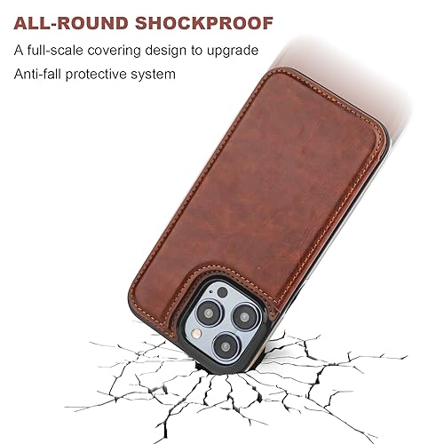 ONETOP for iPhone 15 Pro Max Wallet Case with Credit Card Holder,Brown | Kickstand,ID/Cash Holder,Case Wallet with Card Slots,Double Magnetic Clasp,Durable PU Leather Shockproof Cover for Women Men - color: Brown