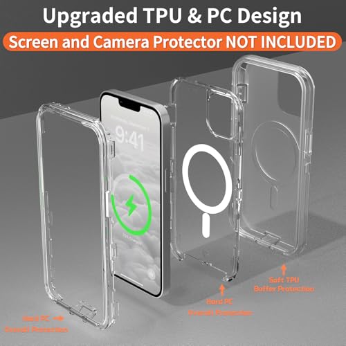Follaroma for iPhone 14 Case, Magnetic Phone Cover, Clear, 6.1" | Compatible with MagSafe, Heavy Duty Shockproof Protection, Military-Grade Anti-Drop, Dual Layer Transparent Protective Case - color: Clear, size: iPhone 14 6.1''