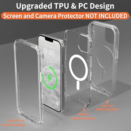 Follaroma for iPhone 14 Case, Magnetic Phone Cover, Clear, 6.1" | Compatible with MagSafe, Heavy Duty Shockproof Protection, Military-Grade Anti-Drop, Dual Layer Transparent Protective Case - color: Clear, size: iPhone 14 6.1''