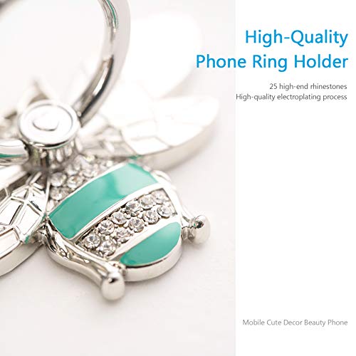 Allengel Bee Phone Ring Holder Finger Kickstand with Crystal, Cute Phone Ring Grip Holder for iPhone or Smartphone Cases, Silver Turquoise - color: silver