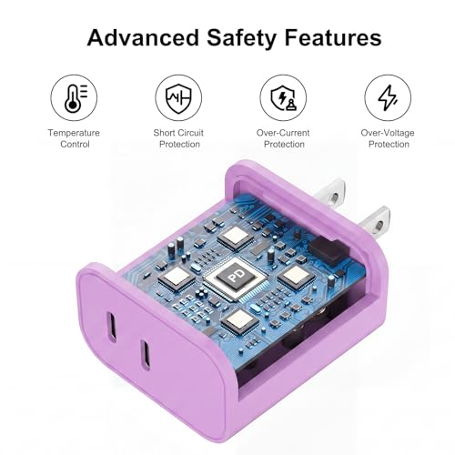 iPhone 18 17 16 15 Charger Fast Charging, 20W Dual Port USB C Charger Block - color: Purple