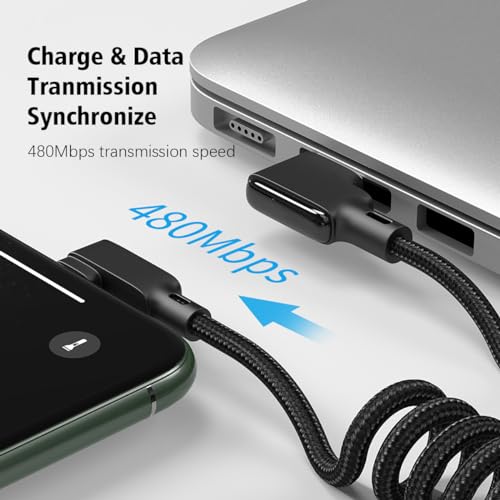 AICase 90 Degree Coiled Charging Cable,Right Angle Design Gaming LED Cord 6ft/1.8m Elastic Nylon Cable,Charge and Sync for Phone XS/XS Max/XR/Phone X/8/8 Plus/7/7 Plus, Pad Pro Air 2 and More - size: Coiled 6ft