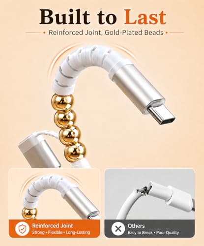 IIIZ 4-in-1 Beaded Charger 65W USB C Carplay Cable for iPhone/iPad/Galaxy - color: Gold-Plated