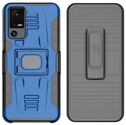 Nakedcellphone Rugged Combo for Jitterbug Smart 4 Phone Case - Blue | Hybrid Cover + Belt Clip Holster, Rotating Holder, Ring Grip, with Kickstand, Mounting Plate, Fits Lively Smart4 or TCL 40XL - color: Blue