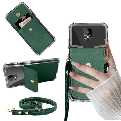 for Hotpepper Tepin Case with Credit Card Holder for Women/Girly, Hot Pepper Wallet Purse Leather PU, Card Slots, Stand, Detachable Lanyard Strap Crossbody Magnetic Buttons Cover (Green) - color: Green