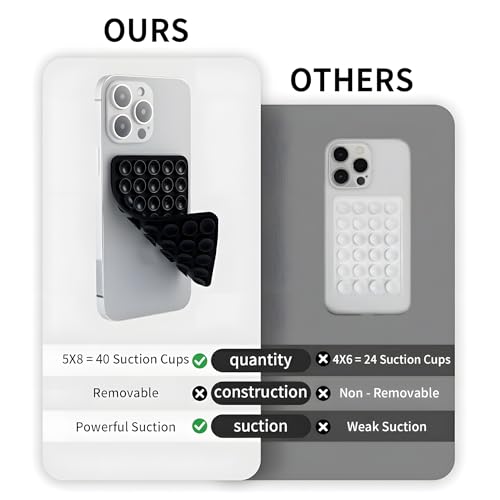 SHENGXIN 2 Pack Silicone Double-Sided Suction Grip – 40 Cups per Side, Strong Hold for iPhone, Galaxy, Pixel, Android – Hands-Free for Selfies & Videos (Black) - color: Black