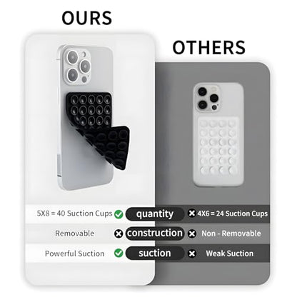 SHENGXIN 2 Pack Silicone Double-Sided Suction Grip – 40 Cups per Side, Strong Hold for iPhone, Galaxy, Pixel, Android – Hands-Free for Selfies & Videos (Black) - color: Black