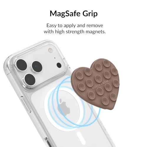 Velvet Caviar Suction Cup Phone Case Mount Compatible with MagSafe Devices Only - Magnetic Silicone Sticky Phone Grip Holder for iPhone Back of Phone - Mirror Gripper (Cashmere Taupe Heart) - color: Cashmere Taupe Heart