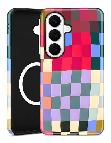 Magnetic Checkered Case for Samsung Galaxy A16 5G, Colorful | Compatible with MagSafe, Cute Aesthetic Checkerboard, Soft TPU and Hard PC Protective Phone Cover for Women Girls - color: Colorful Checkered