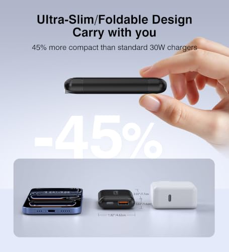 [2-Pack] Ultra Slim Flat USB Wall Charger 50W Dual Port USB C Charger Block - color: Black