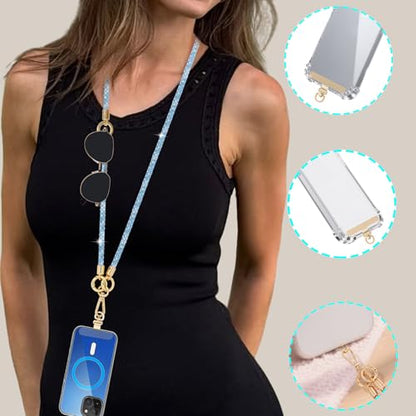 Crystal Phone Lanyard Crossbody and Wrist Strap Lanyard Rhinestone Anti-Theft Phone Strap Phone Neck Strap for Women - color: Blue