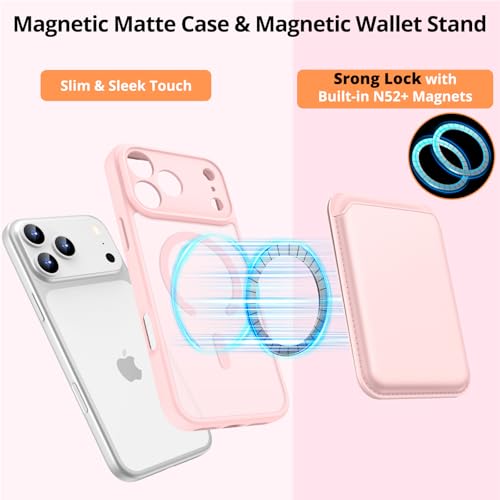 for iPhone 17 Pro Max Case w/Detachable MagSafe Wallet-Pink | RFID Blocking Card Holder&Kickstand, Military-Grade Drop & Raised Camera Protection for Travel & Commute - color: A-Pink