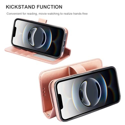 Bocasal Detachable Wallet Case Card Holder for iPhone 17e/16e, Rose Gold | RFID Blocking Kickstand Card Slots Holder PU Leather Magnetic Shockproof Wrist Strap Removable Flip Protective Cover 6.1 inch - color: Rose Gold