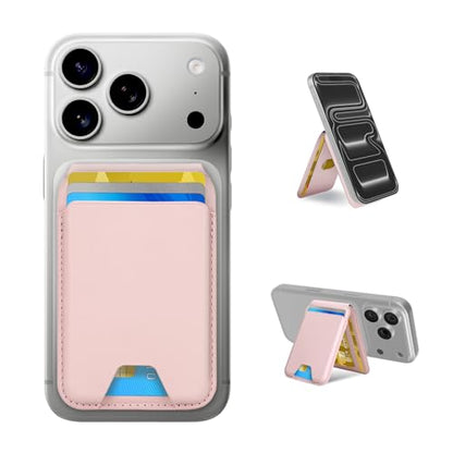 for MagSafe Wallet，Leather Magnetic Wallet for Phone with Adjustable Stand，5 Magnetic Credit Card Holder RFID Blocking for iPhone 17 16 15 14 13 12 Pro Max Air Series Cases(Slim-Pink) - color: Slim-Pink