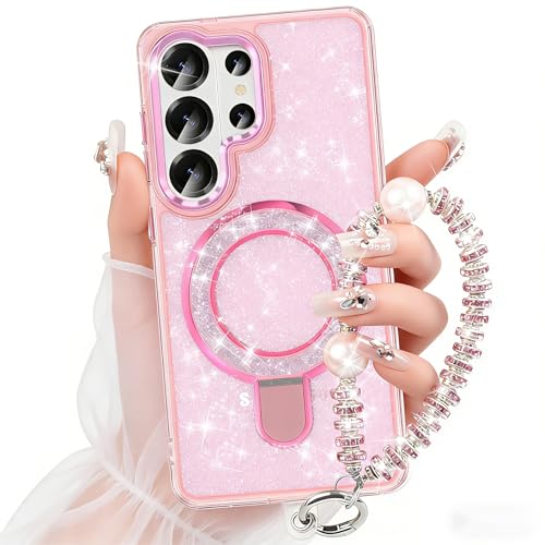 WATACHE for Samsung Galaxy S26 Ultra Case, Glitter Sparkle Bling Heavy Duty Shockproof Protective Phone Case with Kickstand, Anti-Scratch Clear Pink Cover - color: Clear Pink, size: s26 ultra case