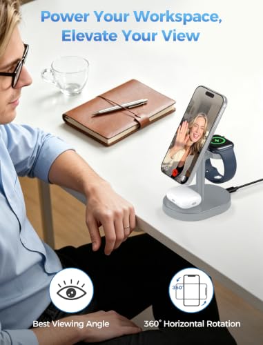 Mag-Safe Charger 3 in 1 Charging Station for iPhone Apple Watch AirPods - color: DeepGrey, size: 15W
