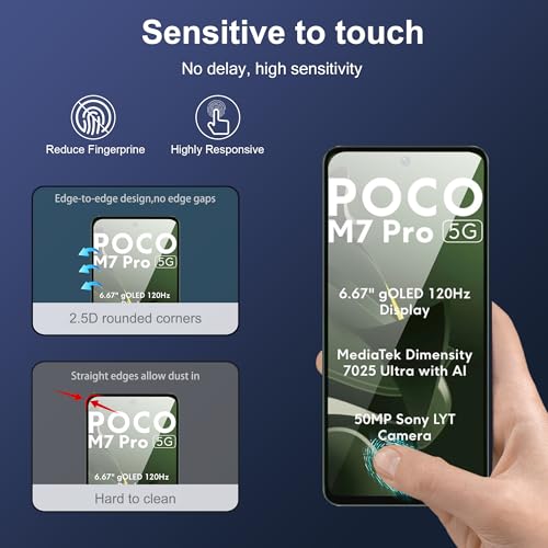 for Xiaomi Poco M7 Pro 5G Screen Protector with Camera Lens Protector, 9H Hardness Anti-Scratch Tempered Glass flim, Case Friendly, Anti-Fingerprint,Anti-Scratch (2+2 PACK) - color: Poco M7 Pro