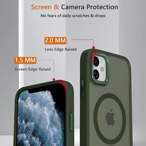 Magnetic iPhone 12/12Pro case,Compatible with Magsafe, Military-Grade Protection,Slim Translucent Matte Shockproof with Anti-Scratch Anti-Fingerprint Phone Cover (blackish green, iPhone 12/12Pro) - color: Blackish Green, size: iPhone 12/12Pro