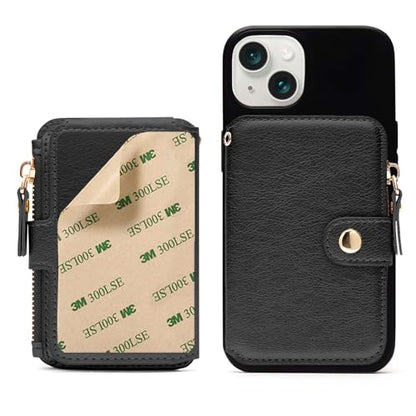 M-Plateau Small Wallet for Women Large Capacity with ID Window | Phone Wallet with Adhesive Card Holder for Phone Case (Compatible with Most Smartphones) (Black) - color: Black