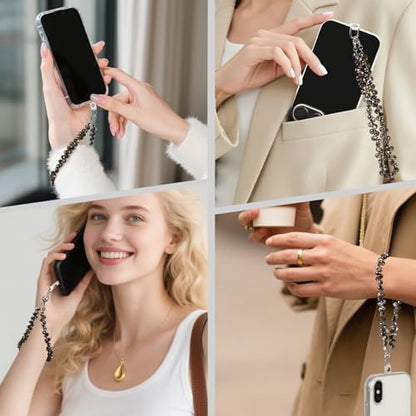 Phone Charm Detachable Metal Cellphone Wrist Strap for Women Girls, Cell Phone Lanyard - color: Bb-black