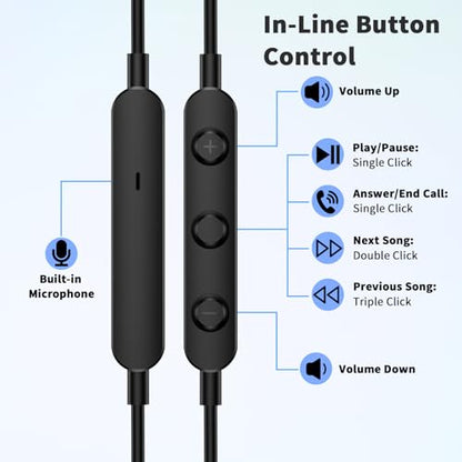 USB C Headphones Wired Earbuds for iPhone 18 Pro Max 17 16 15,Black - color: Black