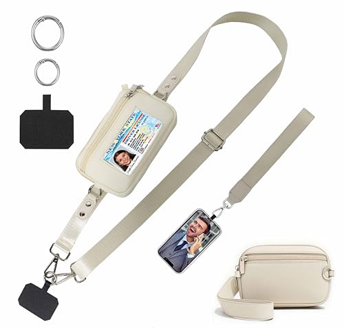 Adjustable Phone Strap Crossbody,Phone Lanyard Crossbody Wrist Strap,phone lanyard with wallet-Beige - color: Beige