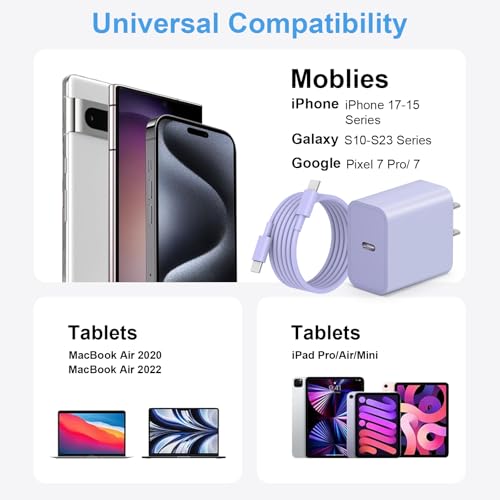 260806 iPhone 17 Charger Fast Charging Apple Charger & 10ft Cable - Purple - color: Purple